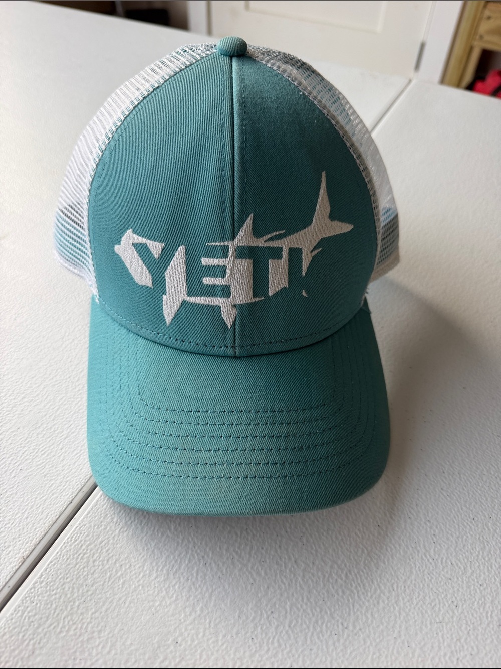 Yeti Teal and White Mesh Trucker Hat